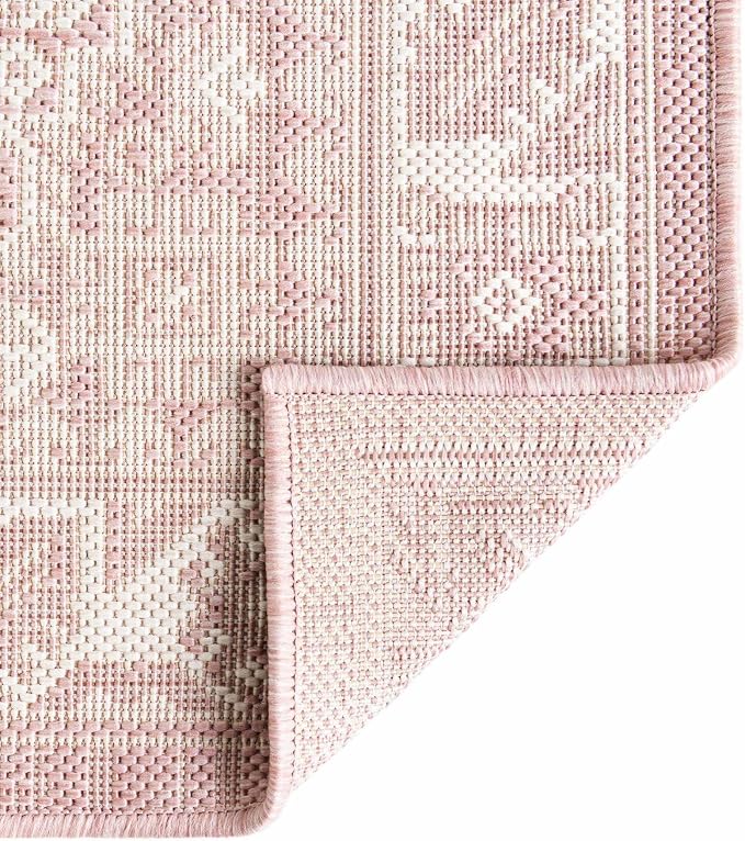 Unique Loom Outdoor Aztec Collection Area Rug - Chalca (5' 3" Square, Pink/ Ivory)