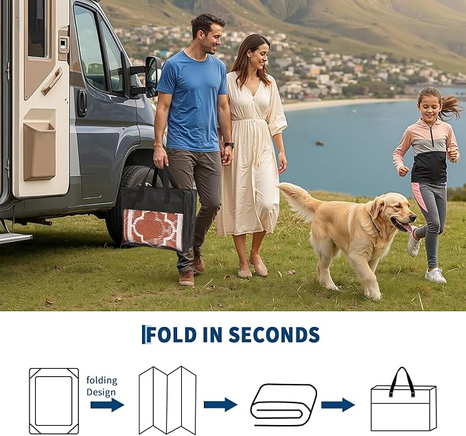 Garvee Reversible Outdoor Rug 5x8, Waterproof Outdoor Plastic Straw Rug with Interlacing Pattern, RV Mat for Picnics, Patio, Camping, Balcony, Deck, Backyard, Porch, Orange