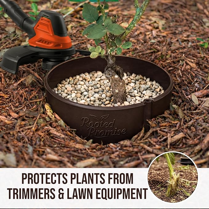 12 Inch Wrap-Around Adjustable Planting Grow Rings | 6 Pack | Brown | Install Around Existing Plants | Square Foot Gardening | Trimmer Protection and Mulch Barrier | Heavy Duty | Made in USA