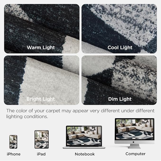 Joydeco 2x6 Geometric Washable Hallway Runner Rug, Black Grey White | Modern Non-Slip Low Pile Soft Stain Resistant Dark Gray Pet Child Friendly Carpet for Bedroom Entryway Kitchen Laundry Room