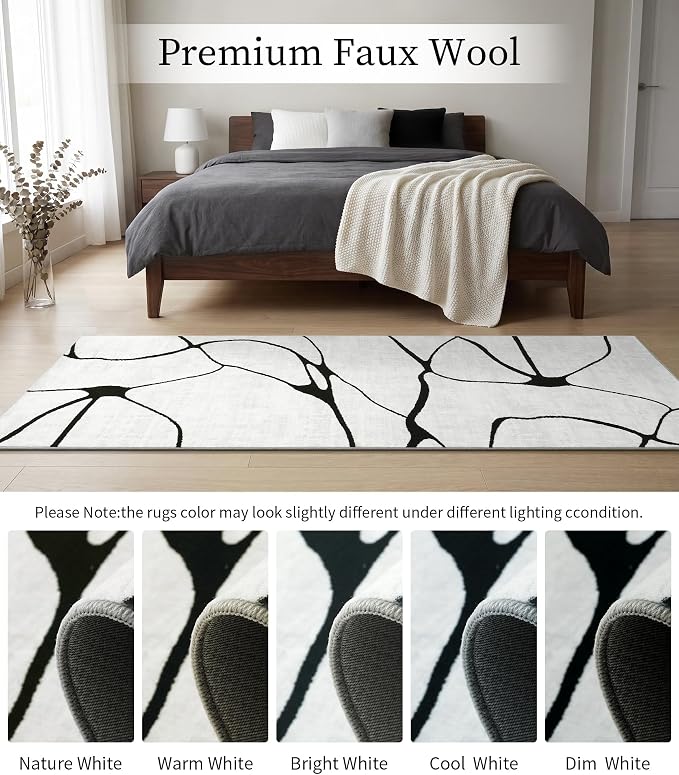 2x6 Washable Modern Black White Kitchen Runner Rug | Ultra-Thin Low Pile, Non-Slip TPE Backing, Soft Stain Resistant, Machine Washable, for Bedroom Livingroom High Traffic