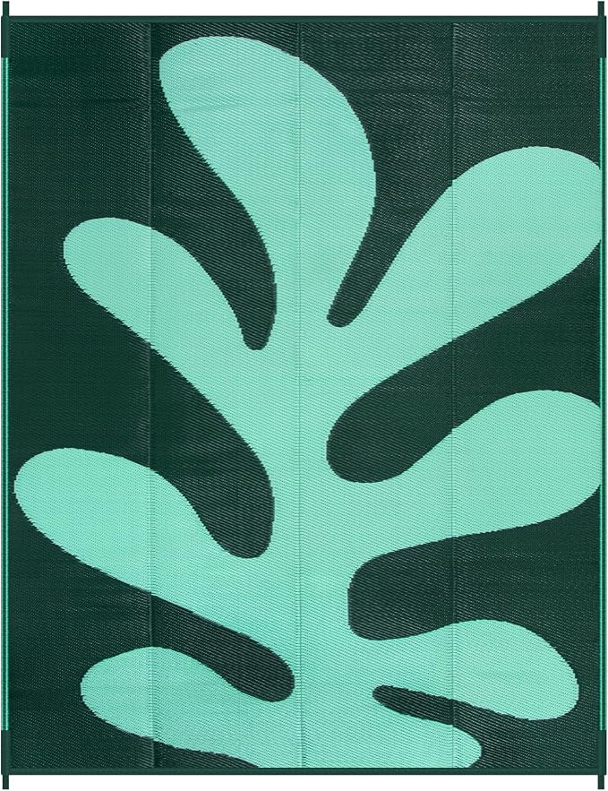 Lahome Green Outdoor Rug 8x10 Waterproof, Coral Sea Funky Pool Rv Rugs for Outside, Portable Plastic Straw Camping Carpet for Beach Picnic Patio Deck Porch, Green 8'x10'