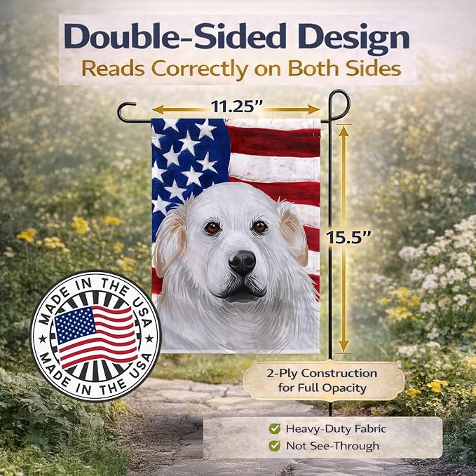 Caroline's Treasures CK6599GF Kuvasz American Flag Garden Flag Mailbox Flag Decorative Yard Flag Banner Outside Patio Artwork Yard Flower Beds, Garden Size, Multicolor