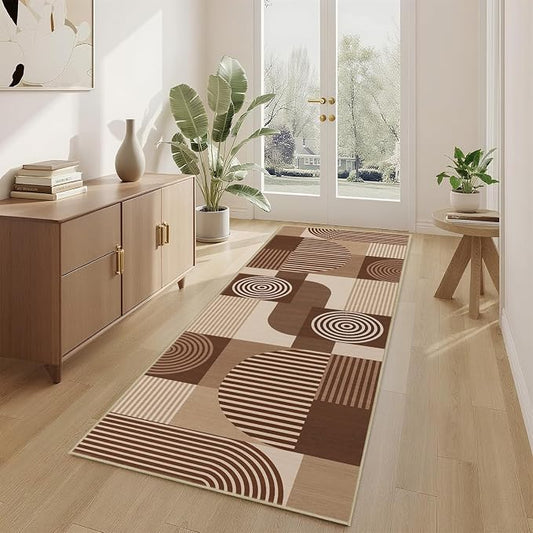 Brown Geometric 2x6 Runner Rug for Hallway Kitchen Bedroom Machine Washable Mid Century Modern Rug Non Slip Low Pile Minimalist Runner Rugs Long Floor Mat Carpet for Bathroom Laundry,Brown