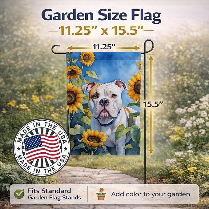 Caroline's Treasures DAC6006GF American Bulldog in Sunflowers Garden Flag Mailbox Flag Decorative Yard Flag Banner Outside Patio Artwork Yard Flower Beds, Garden Size, Multicolor