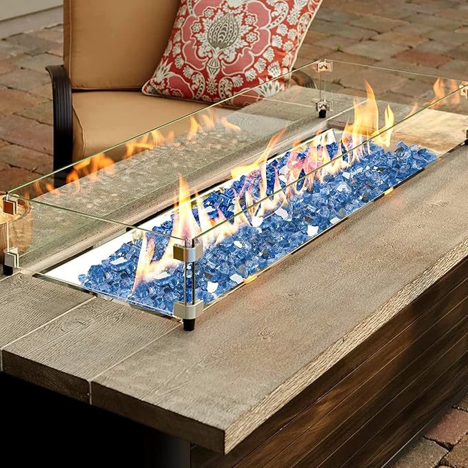 Onlyfire 10 lbs Fire Glass Rocks 1/2 Inch, Reflective Tempered Glass for Propane Fire Pit & Gas Fireplace, High Luster Firepit Glass Stones for Fire Table, Pacific Blue (Multicolor Options Available)