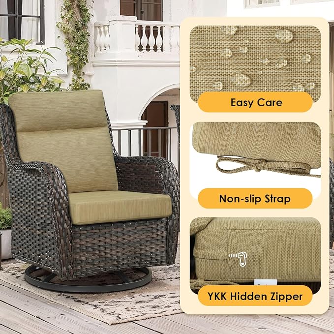 Outdoor High Back Chair Cushion, 2 Pack 44x21 inches Patio Chair Cushions Water Repellent Rocking Cushions Indoor Furniture Seat Pad, Warm Taupe