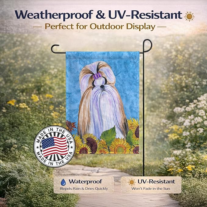Caroline's Treasures SS4234GF Shih Tzu in Summer Flowers Garden Flag Mailbox Flag Decorative Yard Flag Banner Outside Patio Artwork Yard Flower Beds, Garden Size, Multicolor