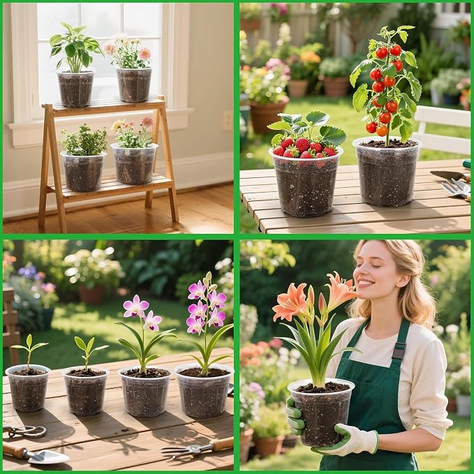 10 Inch Clear Nursery Pots with Drainage Holes, 5 Pack Plastic Pots for Plants, Seedling Starter Pot Variety Pack, Garden Plant Pots for Succulents Flowers Cactus