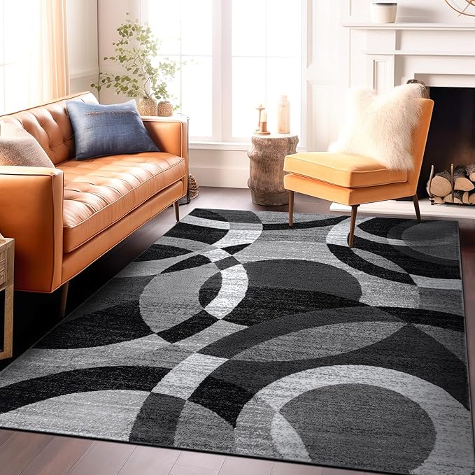 Rugshop Abstract Circles Modern Geometric Area Rug Gray 5'3" x 7'3" | Non-Shedding, High Traffic, Rectangular, Size 5'3" x 7'3", Living Room, Bedroom, Dining Room, Home Office, Kitchen, Entryway