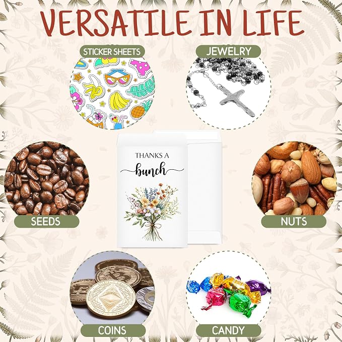 Fumete 100 Pcs Thank You Seed Packets Wedding Favor Wildflower Seed Envelopes Thanks a Bunch Party Favors Self Adhesive Seeds Storage Packets Envelopes for Appreciation Gifts Wedding, No Seeds