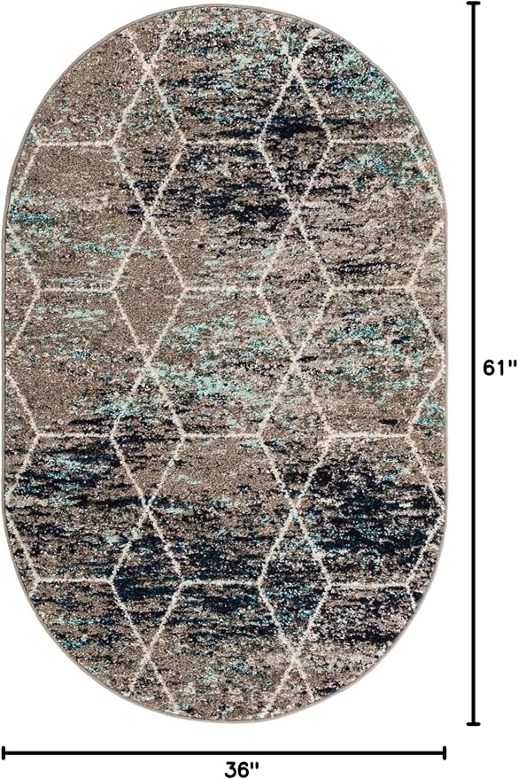 Unique Loom Trellis Frieze Collection Area Rug - Geometric (3' x 5' Oval, Blue Multi/ Ivory)