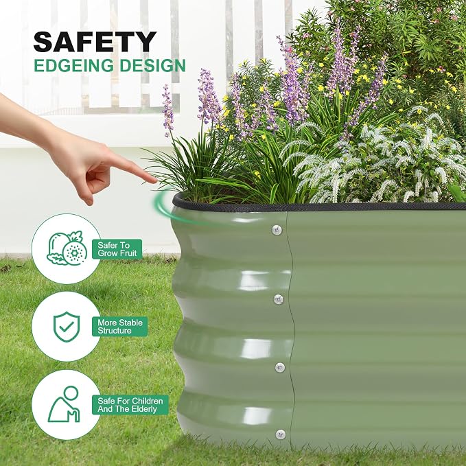1MORE Raised Garden Bed -5X3X1 Galvanized Planter Box for Outdoor Gardening,4 in 1 Modular Raised Bed Kit with Protective Tape, Gloves for Herb，Ideal for Vegetables and Plants.Green-2Pack