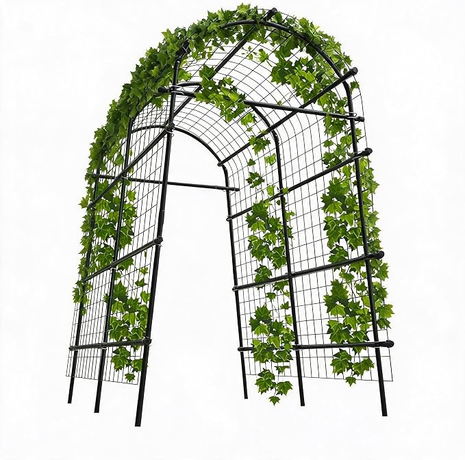 Metal Garden Arch Trellis, 7.6Ft Black for Raised Beds, Plant Support for Cucumbers & Climbing Vegetables with 9 Horizontal Pipe