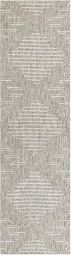Unique Loom Outdoor Modern Collection Area Rug - Tambor (3' 3" x 12' Runner, Gray/ Ivory)