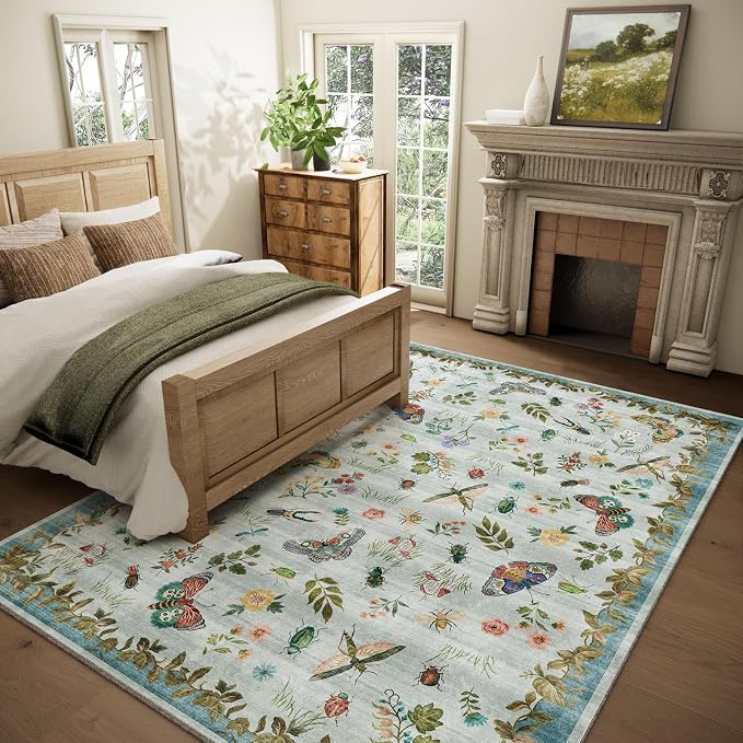 8x10 Area Rug for Living Room: Washable Bedroom Rugs Stain Resistant Non Slip Low Pile Soft Lightweight Carpets Rug for Farmhouse Kitchen Dining Room Nursery Kids Room Indoor