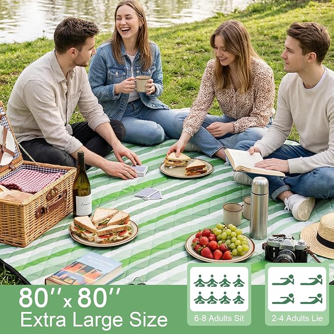 2 in 1 Tote Picnic Blanket Waterproof Outdoor Camping Mat,Large Capacity Beach Blanket 80''x80'' 7Layers Easy to Foldable and Carry.