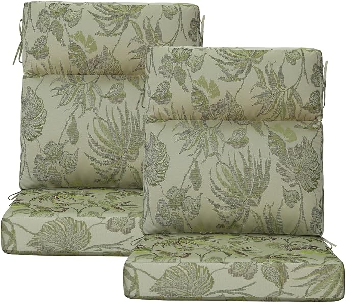 Outdoor High Back Chair Cushion, 2 Pack 44x21 inches Patio Chair Cushions Water Repellent Rocking Cushions Indoor Furniture Seat Pad, Dark Green Vine