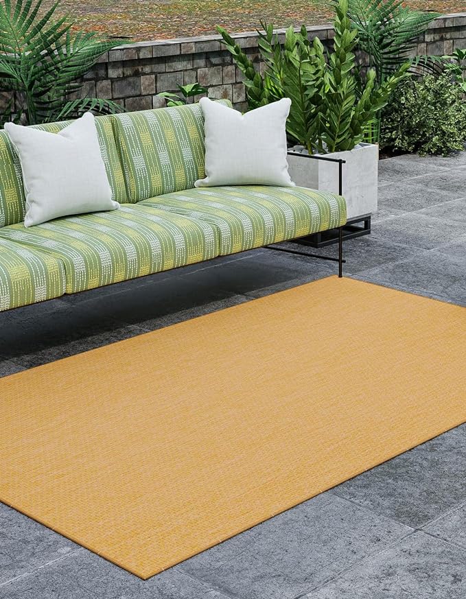 Unique Loom Collection Casual Transitional Solid Heathered Indoor/Outdoor Flatweave Area Rug (7' 10" x 11' Rectangle, Corn Harvest Yellow)