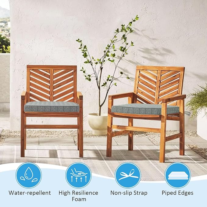 17 x 16 Inch Outdoor Chair Cushions with Tie Straps, Set of 4 Thick Water Repellent Round Patio Chair Pads for Garden Lawn Patio Furniture, Yellow Stripe