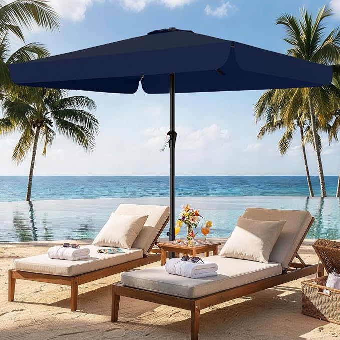 AreShark 8 X 10 FT Large Rectangular Patio Umbrella with Valance, Outdoor Table Market Umbrella w/Crank & 8 Ribs, Rectangle Outdoor Umbrellas for Garden, Deck, Yard and Poolside, Navy