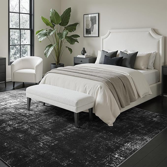 DCX Washable Abstract Area Rug 8x10, Non Slip Low Pile Rug, Black | Easy to clean, non-shedding, soft, kid & pet friendly, with a non-slip rubber backing for living rooms, bedrooms, and offices