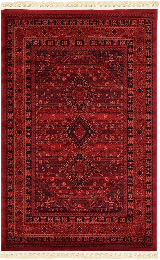 Unique Loom Tekke Collection Area Rug - Sheibani (4' 1" x 6' 1" Rectangle Red/Black)