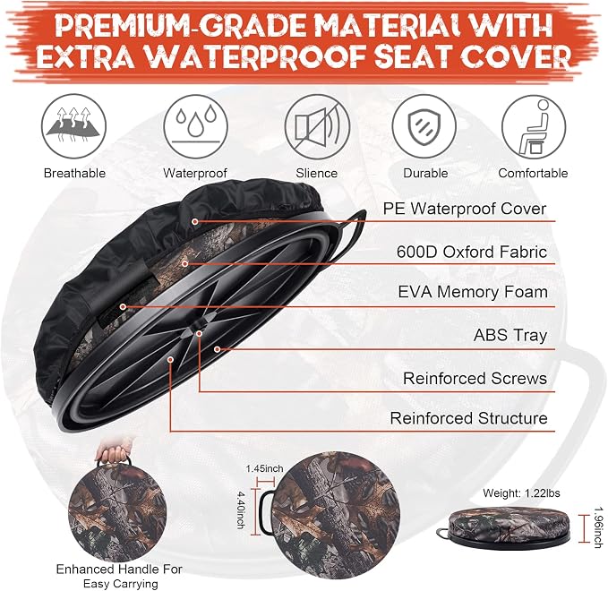 WarBull 5 Gallon Bucket Seat, 360-Degree Swivel Seat Foam Cushion Bucket Seat Lid with Waterproof Cover for Dove Duck Hunting, Fishing, Baseball, Gardening and Camping