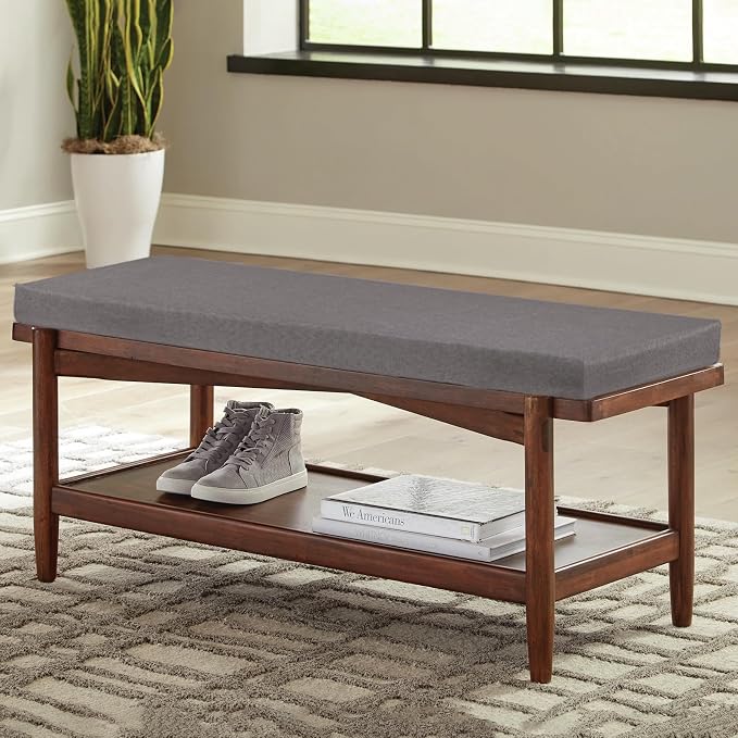 40x12x2 Linen Bench Cushion, Strengthen Breathable Indoor Seat Cushions, High-Density Bench Pad with Anti-Slip Bottom, Indoor Cushion for Bay Window Porch Furniture - Grey