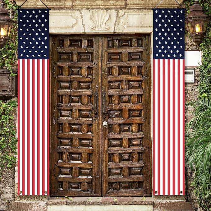 4th of July Decorations Hanging Porch Sign Banners Patriotic Decorations for Patriotic Events Memorial Day Flag Independence Veterans Labor Armed Forces Decor Hanging Banner Red White Blue Decorations