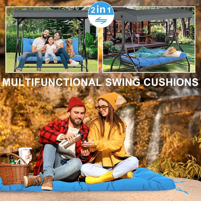 Porch Swing Cushion Waterproof Thicken 5" Peacock Blue 2-3 Seat 70 ×40" Replacement Swing Cushions with Backrest and Ties for Patio Backyard Porch Garden