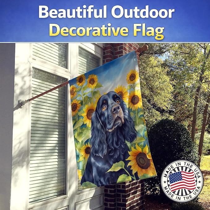 Caroline's Treasures DAC6060CHF Cocker Spaniel in Sunflowers House Flag Large Porch Sleeve Pole Decorative Outside Yard Banner Artwork Wall Hanging, Polyester, House Size, Multicolor