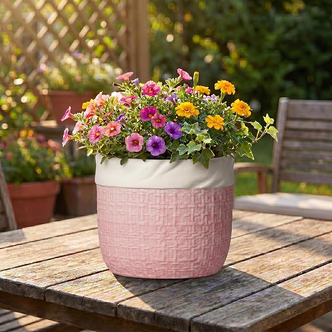 Ceramic Plant Pots - 8 Inch Planter for Indoor Plants Outdoor, Decorative Planter with Drainage Hole and Plug, Boho Round Unique Flower Pots, Home Decor, Gifts for Plant Lovers, Pink