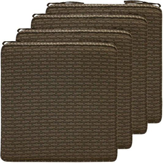 18.5 x 16 Inch Sunbrella Outdoor Chair Cushions with Tie Straps, Set of 4 Thick Water Repellent Rectangle Patio Chair Pads for Garden Lawn Patio Furniture, Dash Walnut