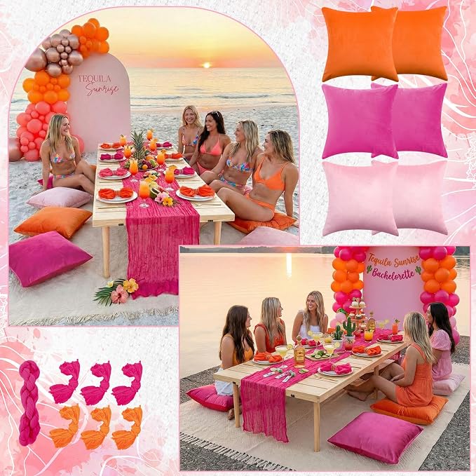 Beeveer 14 Pack Picnic Kit 91x71 Inch Extra Large Outdoor Boho Picnic Blanket with Tequila Table Runner, 6 Throw Pillow Covers 6 Napkin Woven Cotton Yarn Washable Beach Blanket for Camp Wedding