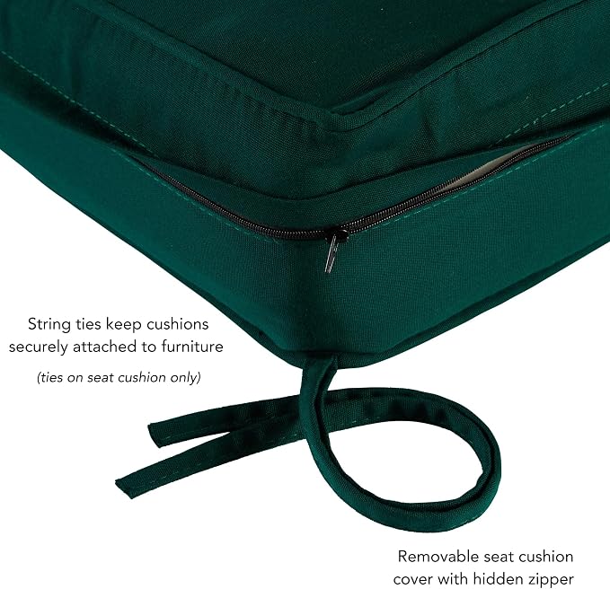 Sunbrella Deep Seat Cushion Set – Seat & Back Cushions for Patio Chairs, Sofas & Loveseats – Fade Resistant Outdoor Fabric, Ties, Zippered Cover, Cord Trim, Canvas Forest