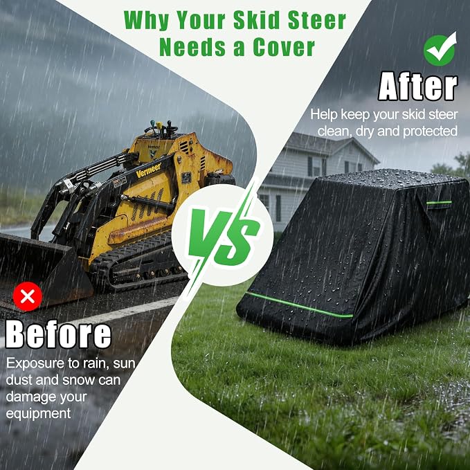 Skid Steer Loader Cover Heavy Duty Waterproof Outdoor, 110''x43''x57'' | Fits Bobcat MT100, Toro Dingo TX1000, Ditch Witch SK800, 420D with Cotton Lining Windproof Skid Steer Cover, Reflective Strip