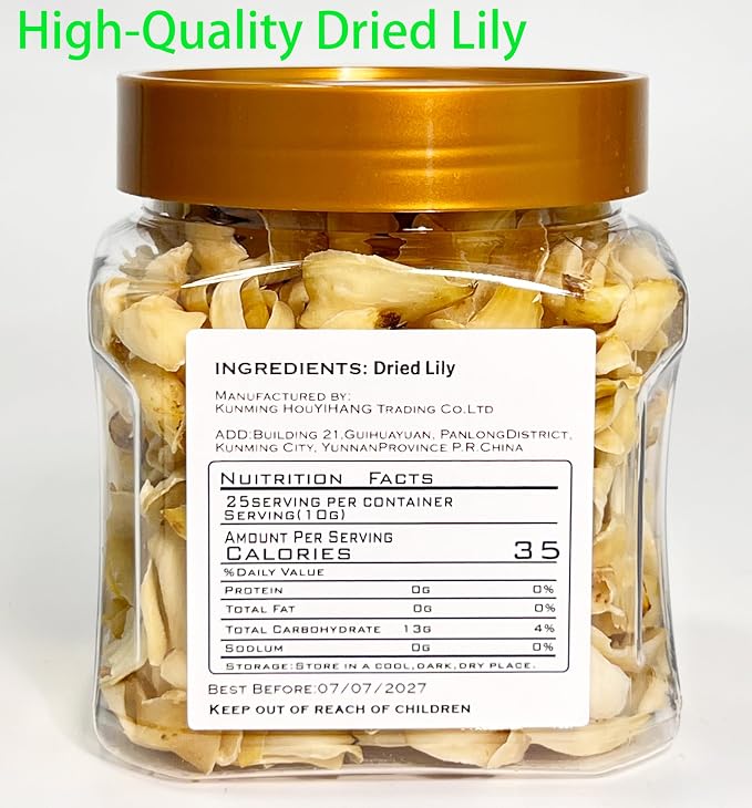 Dried Lily- Pure Natural Chinese Herbal Medicine-Dried Lily Bulbs 8.81oz/250g Used for making soup-Brewing tea- 百合干(Dried Lily)