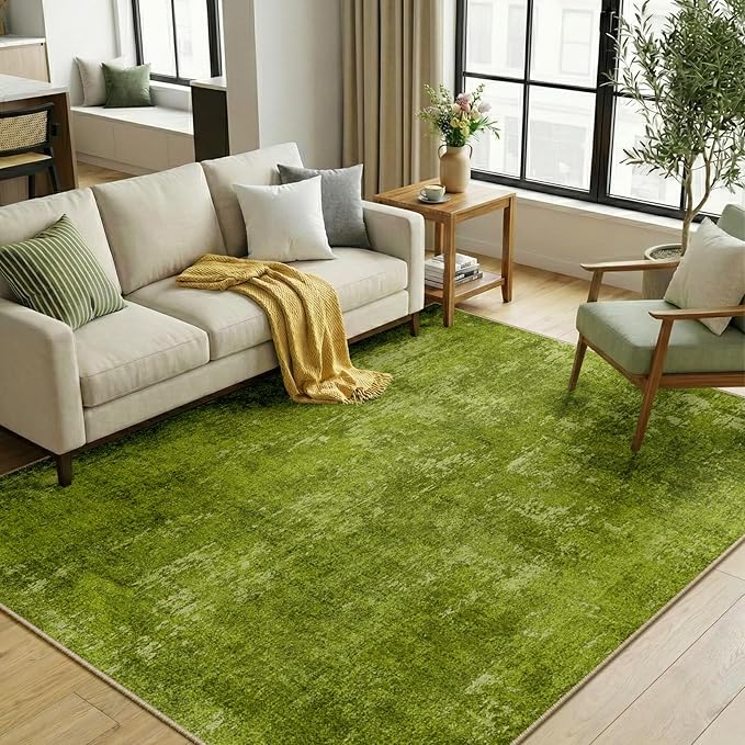 RELEANY Washable 5'x7' Abstract Area Rug for Living Room Grass Green | Carpet for Bedroom, Kitchen, Office, Hallway and Entryway, Printed Pattern, Non‑Slip, Soft, Stain‑Resistant, Easy to Clean