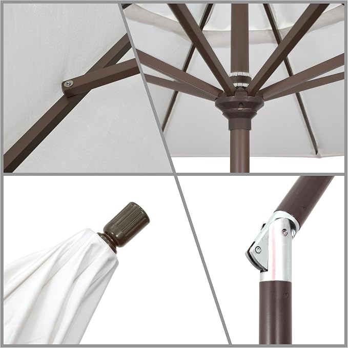 California Umbrella 9' Round Aluminum Market Umbrella, Crank Lift, Push Button Tilt, Bronze Pole