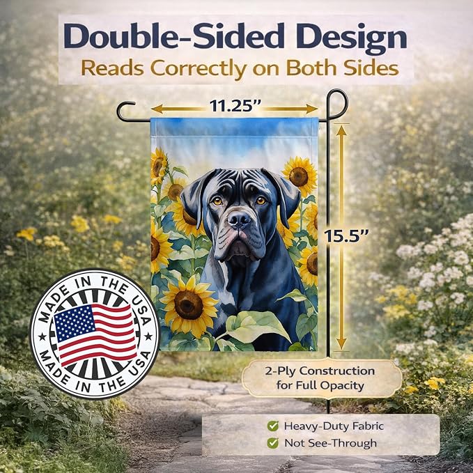 Caroline's Treasures DAC6045GF Cane Corso in Sunflowers Garden Flag Mailbox Flag Decorative Yard Flag Banner Outside Patio Artwork Yard Flower Beds, Garden Size, Multicolor
