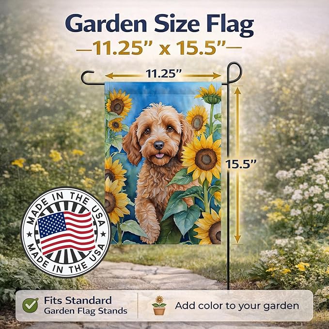 Caroline's Treasures DAC6057GF Cockapoo in Sunflowers Garden Flag Mailbox Flag Decorative Yard Flag Banner Outside Patio Artwork Yard Flower Beds, Garden Size, Multicolor