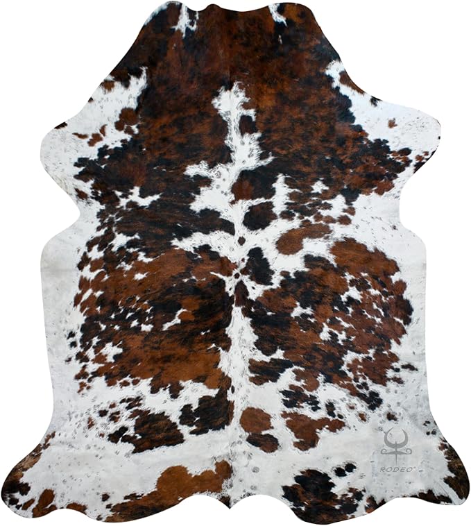 rodeo Tricolor Cowhide Rug – Genuine Western Cowhide for Living Room, Bedroom, Office or Luxury Hotel Décor – Hypoallergenic, Pet & Child Friendly – Extra Large 7x8 ft Rug