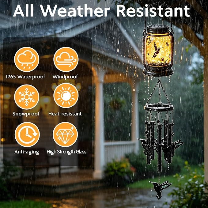2 Pack Solar Hummingbird Wind Chimes for Outside, Birthday Mother' s Day Gifts for Mom Women Grandma,Solar Hummingbird Wind Chime Light Hanging Wind Chimes Outdoor,IP65 Waterproof, Yard Garden Terrace