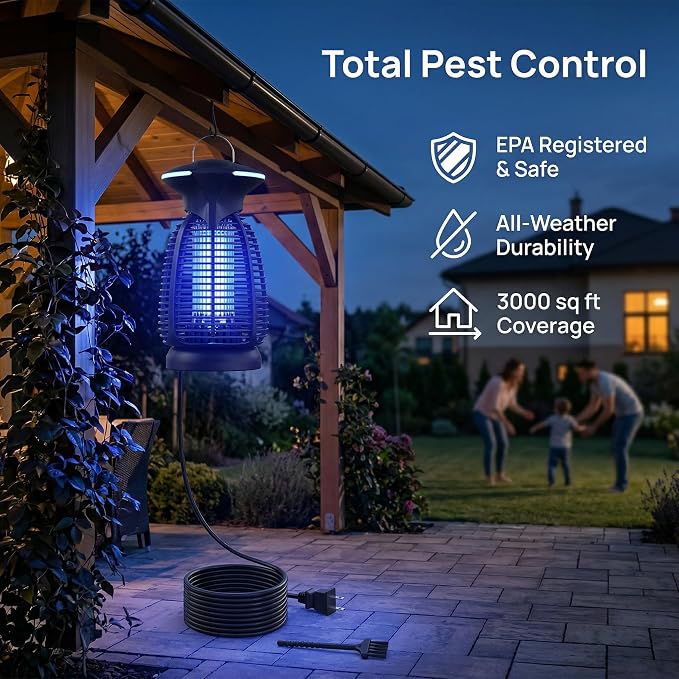 Bug Zapper Outdoor for Mosquito Flies - Waterproof Insect Killer Trap Lamp Electric 4200V Powerful Bug Zappers Indoor with LED Light for Patio Porch Garage Backyard & Home