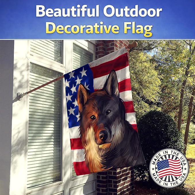 Caroline's Treasures CK6706CHF Shikoku Dog American Flag House Flag Large Porch Sleeve Pole Decorative Outside Yard Banner Artwork Wall Hanging, Polyester, House Size, Multicolor