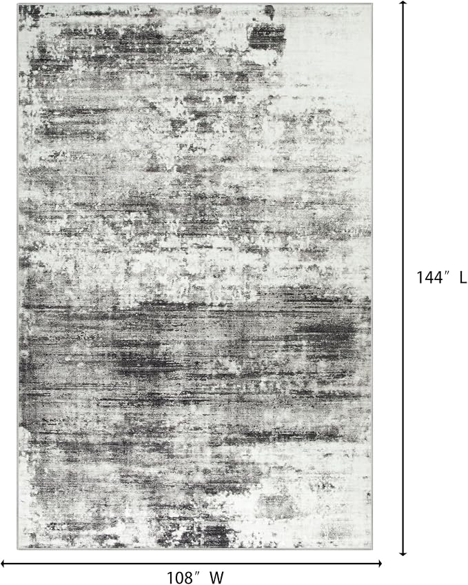 9x12 Area Rugs for Living Room: Washable Abstract Black Grey Badroom Carpet | Non-slip TPE backing makes this washable soft low-pile rug safe & durable, Pet-friendly decor for dining room,nursery,office