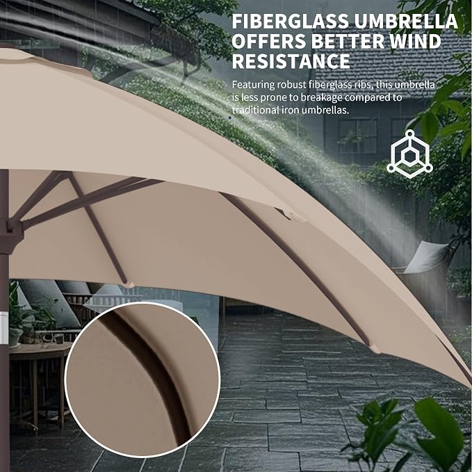 Kingdura 10FT Outdoor Patio Umbrella, Round Market Table Umbrella with Push‑Button Tilt and Crank Lift, 8 Sturdy Metal Ribs, UV50+ Protection Canopy for Backyard, Lawn, Deck, Poolside, Garden (Beige)