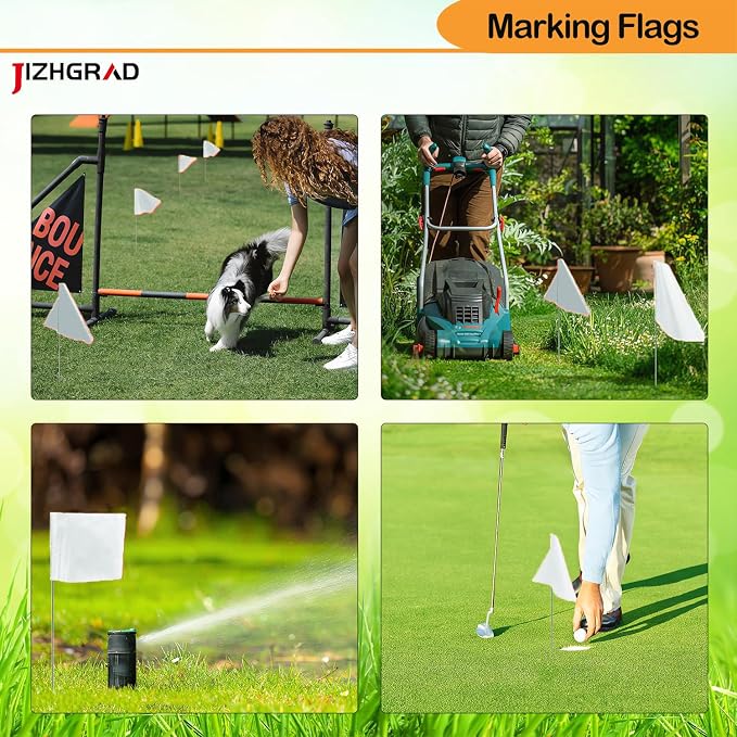 200Pack White Marking Flags, JIZHGRAD 15x4x5 Inch Marker Flags Use for Yard & Lawn, Boundary & Dog Training, Survey & Landscape, Sprinkler & Surveyor, Garden & Construction, High Visibility, Sturdy, Versatile, UV & Weather Resistant