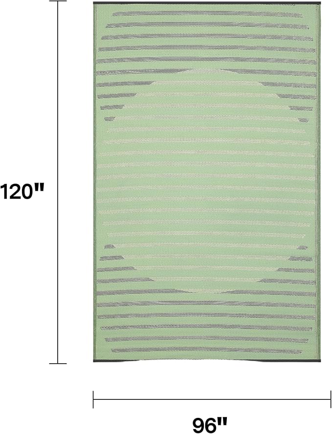 Fab Habitat Striped Outdoor Rug - Waterproof, Fade Resistant, Crease-Free, Reversible - Premium Recycled Plastic - Patio Porch Balcony Deck - Kyoto - Green - 8 x 10 ft